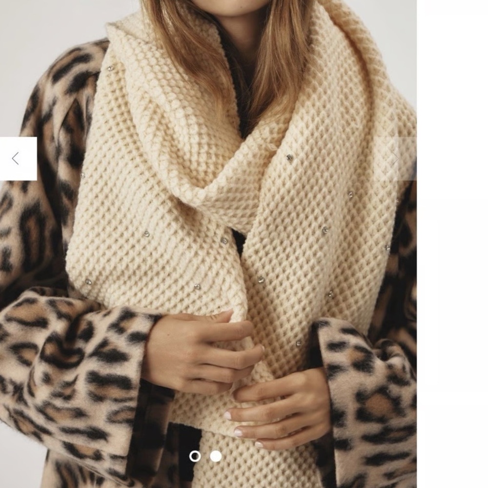 Anthropologie Maeve‎ Cream Knit Scarf with Rhinestone Accents NWT